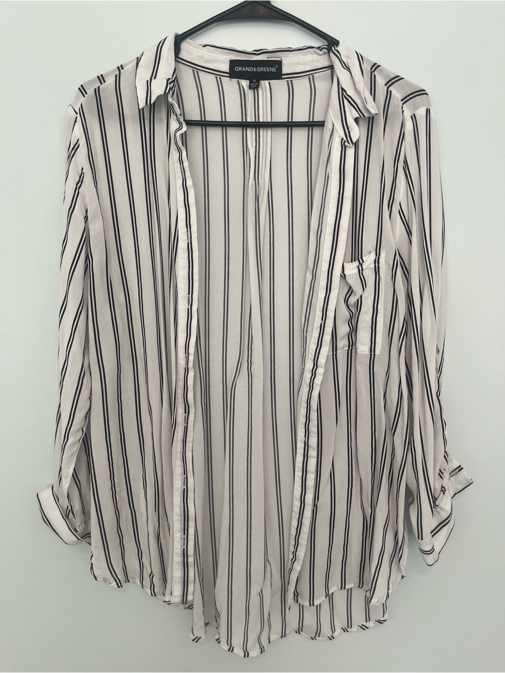grand & greene White Black Vertical Stripe Button Shirt